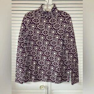 Duluth Women Mock Turtleneck Purple White Aztec Print Sweater S’no Sweat Medium
